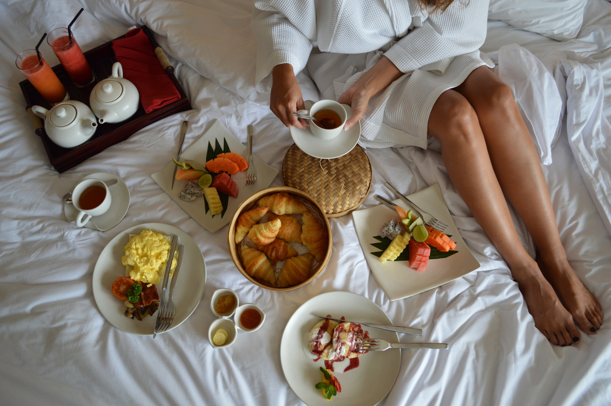 Breakfast in hotel bed